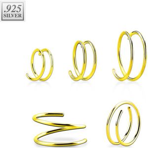 Gekleurde dubbele spiraalvormige neusring van .925 sterling zilver - 0.6 mm - 7 mm - Goud