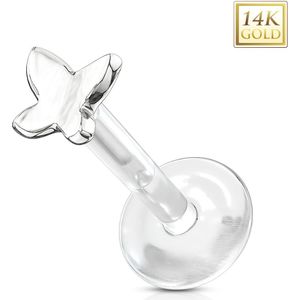 Labret van bioflex met 14Kt. gouden vlinder - Wit Goud