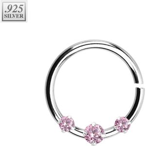 Piercing ring of .925 sterling Zilver met prong set kristallen – Roze