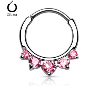 Septum piercing met vijf roze ronde diamantjes