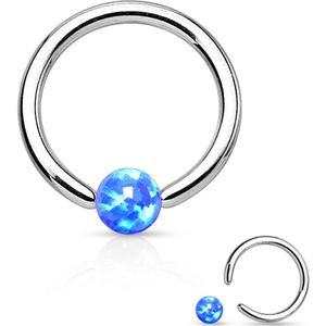 Ball closure ring met blauwe Opaal balletje - 6 mm