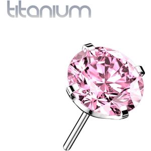Massief Titanium Threadless Top met Prong-set Gekleurd Steentje - Zilver - Roze - 3 mm
