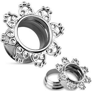 Zilveren screw fit tunnel met rand van hartjes – 12 mm