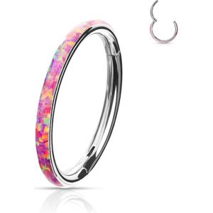 Gekleurde piercing ring met vast segment en opaal buitenzijde - 1.2 mm - 8 mm - Opaal Roze