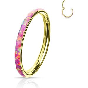 Gekleurde piercing ring met vast segment en opaal buitenzijde - 1.2 mm - 10 mm - Opaal Roze - Goud Titanium Plating