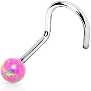 Neus Screw met nep Opaal balletje - 0.8 mm - roze