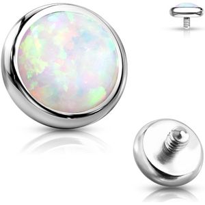 Intern geschroefde piercing disc top met bezel opaal steentje - 1.6 mm – Opaal Wit – 4 mm