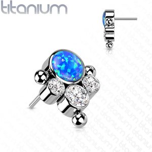 Massief Titanium Threadless Top met Meerdere Kleuren (Opaal) Steentjes - Zilver - Opaal Blauw