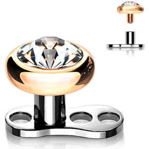 Titanium Dermal Piercing met Bezel Set steentje - Rose Goud - 4 mm - Helder