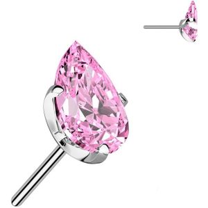 Threadless Titanium Top met Druppelvormigs Prong Set Steentje - Zilver - Roze