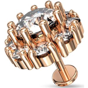 Intern Geschroefde Labret Stud met Grote Bloemen Top  - Rose Goud