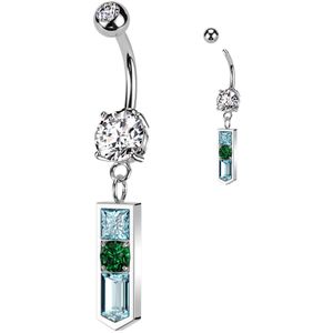 Navelpiercing met een Pendel Hanger van Glas en Groen Steentje - Zilver