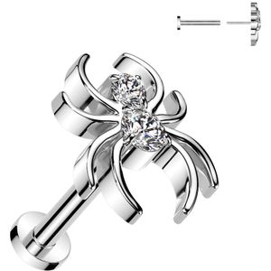 Threadless Titanium Labret met Spinnen Top en met Steentjes Bezet Lijfje - Zilver - 8 mm