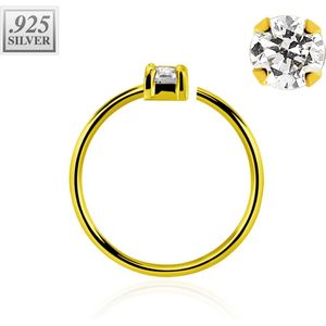 Gouden neus ring met helder prong kristal – 10 mm – 2 mm