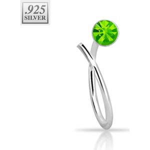 Sterling zilveren neus ring met gekleurd kristallen einde – 10 mm – Groen
