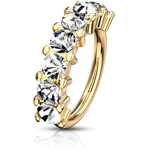 Multifunctionele piercing ring met zeven gekleurde kristallen – 1.2 mm – Goud – Helder