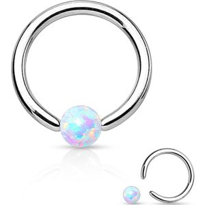 Ball closure ring met witte Opaal balletje - 6 mm