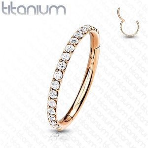 Titanium piercing ring met vast segment en heldere kristallen – 1.0 mm – 10 mm - Rosé Goud