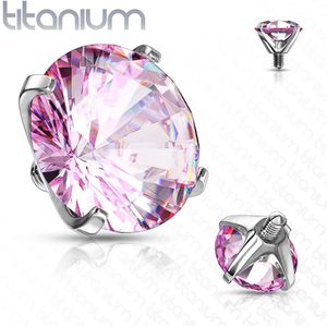 Intern geschroefde titanium piercing top met prong set kristal - 1.2 mm – Roze – 3 mm