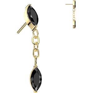 Threadless Titanium Markies Geslepen Stenen Topje met Hangend Markies Geslepen Steentje - Goud - Zwart