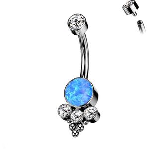 Intern geschroefde Navelpiercing met Bezel steentjes en kraaltjes - 10 mm - Blauw