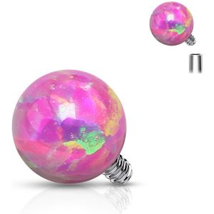 Intern geschroefde piercing top met gekleurde opaal bal - 1.2 mm – Opaal Roze
