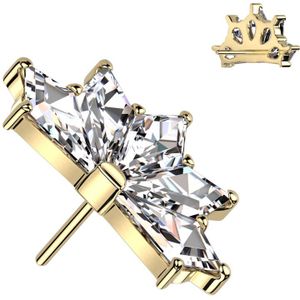 Threadless Titanium Waaier Top met 4 Markies geslepen Kristallen - Goud - Helder