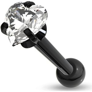 Basis Cartilage Stud met Helder Harten Steentje - Zwart - 6 mm