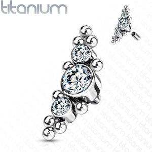 Intern Geschroefde Titanium Top met Gekleurde Steentjes en Kraal Clusters - 1.6 mm - Helder