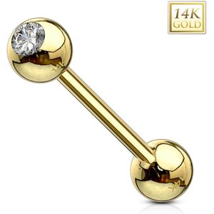 14Kt. gouden barbell met kristal in bovenste balletje - Geel Goud - 1.6 mm - 16 mm - 5 mm