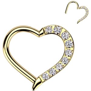 Hartjes Gevormde Titanium Segment Ring met Half Bezet met Steentjes  - Goud - 8 mm - Links
