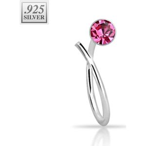 Sterling zilveren neus ring met gekleurd kristallen einde – 10 mm – Roze