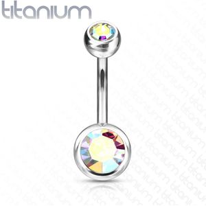 Titanium navelpiercing met aurora borealis diamanten - 10 mm - 5 & 8 mm