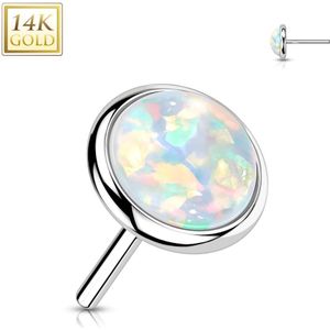 14kt. Gouden Threadless Top met Gekleurde Opaal Steen - Wit Goud - Opaal Wit - 4 mm