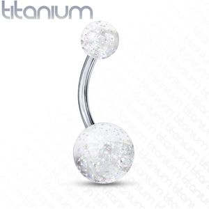 Titanium navelpiercing met glitterbal - Helder