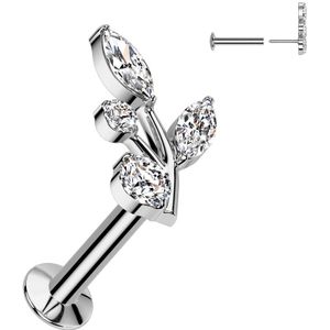 Threadless Labret met een Elegant Klein Takje als Top - Zilver - 1.0 mm