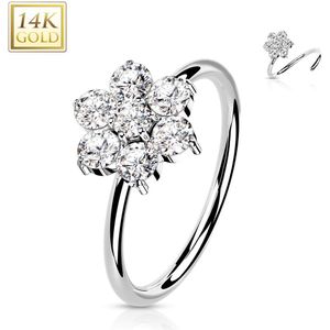 Massief Gouden Neus Ring met Gekleurde Opaalstenen / Kristallen Bloem