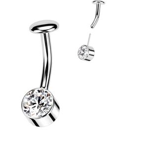 Titanium Threadless navelpiercing met bezel set kristal - Helder