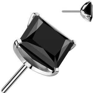 Threadless Titanium Top met Vierkant Steentje - Zilver - 3 mm - Zwart