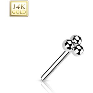 14kt. Gouden Threadless Top met Klein Cluster van 3 Kralen - Wit Goud