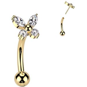 Threadless Titanium Wenkbrauw Piercing met Vlinder Top en Gecentreerd Balletje - Goud