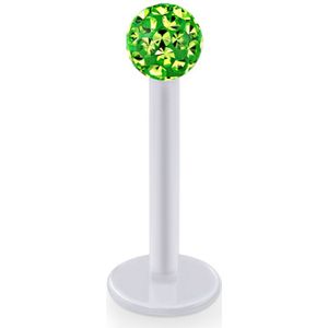 Acryl labret met gekleurd Ferido kristallen balletje - 8 mm - 3 mm - groen