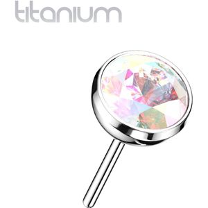 Gekleurde Massief Titanium Threadless Top met Gekleurde Steentje - Zilver - Aurora Borealis - 3 mm