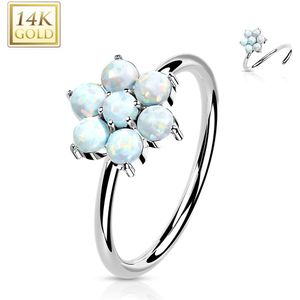 Massief Gouden Neus Ring met Gekleurde Opaalstenen / Kristallen Bloem