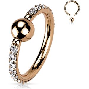 Titanium Ball Closure Ring Belegd met Steentjes - Rosé Goud - 10 mm