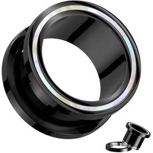 Zwarte Screw-fit Tunnel met Parelmoer Ring - 8 mm