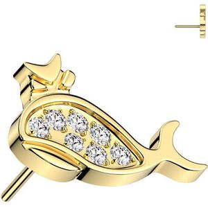 Threadless Titanium Walvis Topje bezet met Steentjes  - Goud
