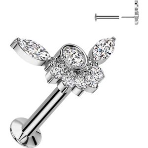 Threadless Labret met Elegante Waaier Top - Zilver - 1.0 mm