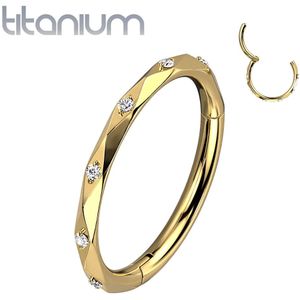 Gekleurde Titanium Segmentring met Ruitvormige Ring Afwerking Heldere Steentjes - Goud - 8 mm - Helder