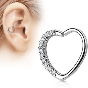 Piercing ring met hartvorm en heldere kristallen - Right